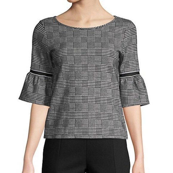 Design Lab Lord & Taylor Tops - Design Lab Glen Check Bell Sleeve Top
